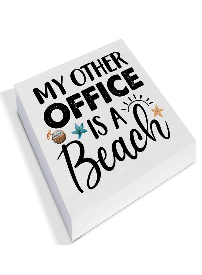 YIDOU My Other Office is a Beach Wood Box Sign Decor Desk Sign Beach Wooden Box Block Sign Summer Signs Farmhouse Home Shelf Wall Decoration - Image 2